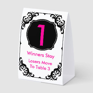 Bunco Table Card  pink and black - #1 Paper Table Tent