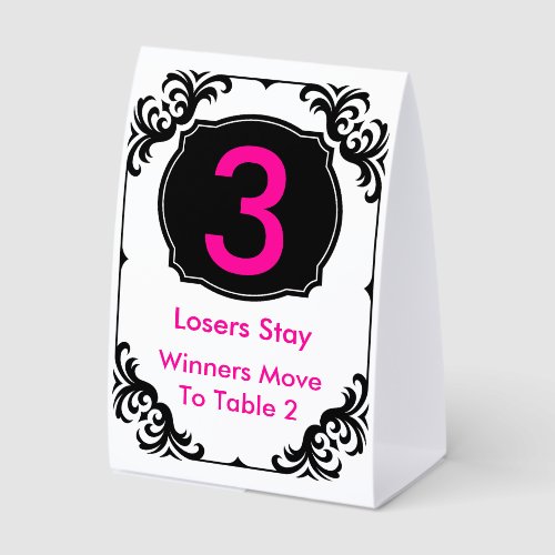 Bunco Table Card  pink and black - #3 Paper Table Tent