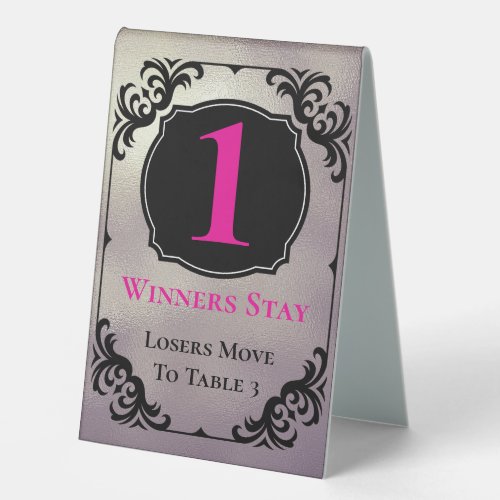 Bunco Table One Card Black Silver Elegant Table Table Tent Sign
