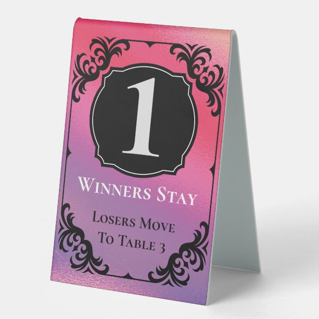 Bunco Table One Card Black White Elegant Table Tent (Front)