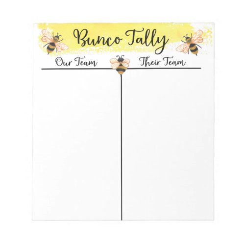 Bunco Table Tally Score Sheet Bee Notepad