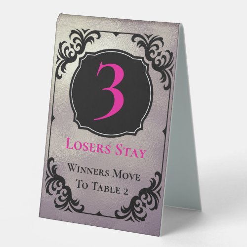 Bunco Table Three Card Black Silver Elegant Table Table Tent Sign