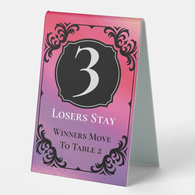 Bunco Table Three Card Black White Elegant Table Tent (Front)