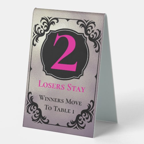 Bunco Table Two Card Black Silver Elegant Table Table Tent Sign