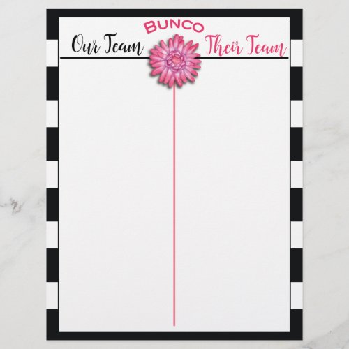 Bunco Tally Score Sheet Black  White Pink Flower