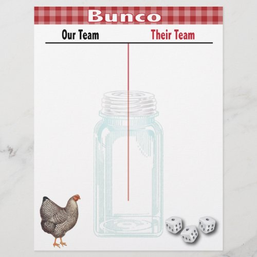 Bunco Tally Score Sheet Country Western Red Check