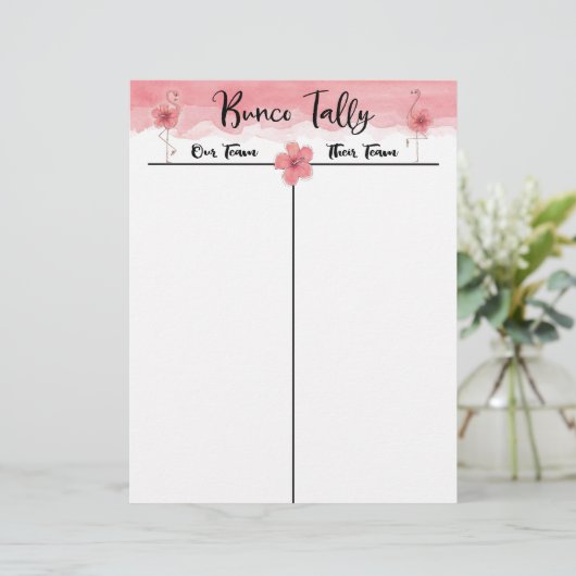 Bunco Tally Score Sheet Tropical Pink Flamingo Fun (Standing Front)