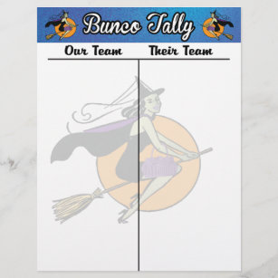 Bunco Tally Score Sheet Witch October Theme