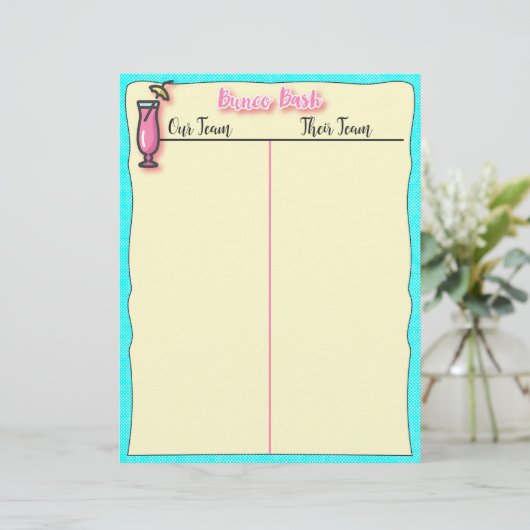 Bunco Tally Sheet - Pink Tropical Beach Drink (Standing Front)