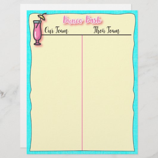 Bunco Tally Sheet - Pink Tropical Beach Drink (Front/Back)