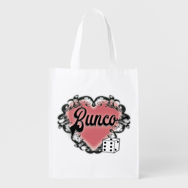 Bunco Valentine Heart Dice Grocery Bag (Front)