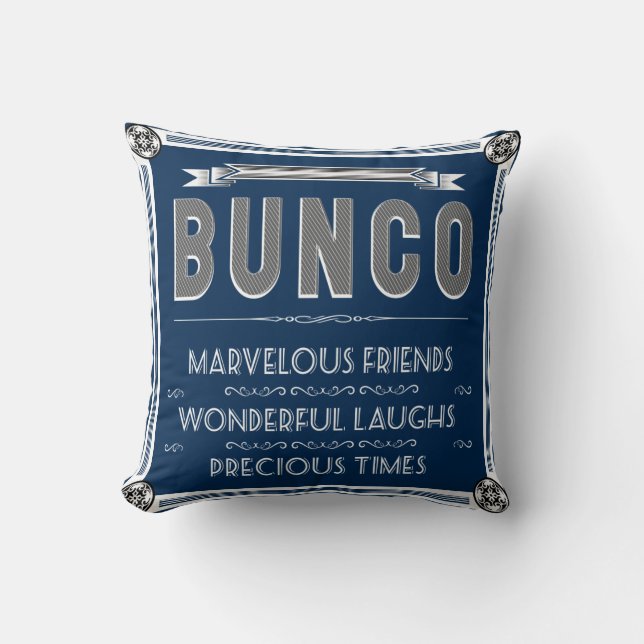 Bunco Vintage Typography Throw Pillow (Front)