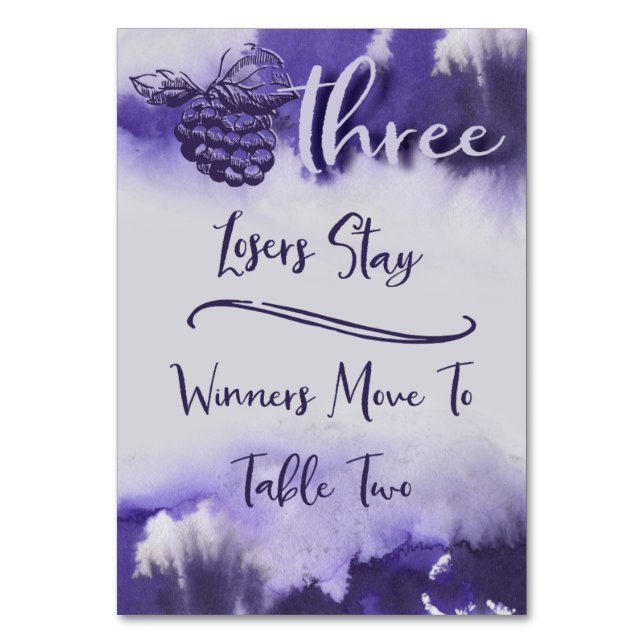 Bunco Wine Grapes Pretty Watercolor Table 3 Number (Front)