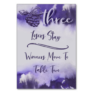 Bunco Wine Grapes Pretty Watercolor Table 3 Table Number