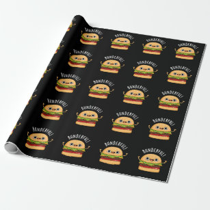 Bunderful Funny Burger Bun Pun Dark BG Wrapping Paper