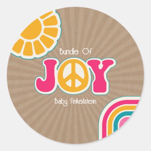 Bundle Joy Peace Hot Pink Brown Baby Shower Hippie Classic Round Sticker