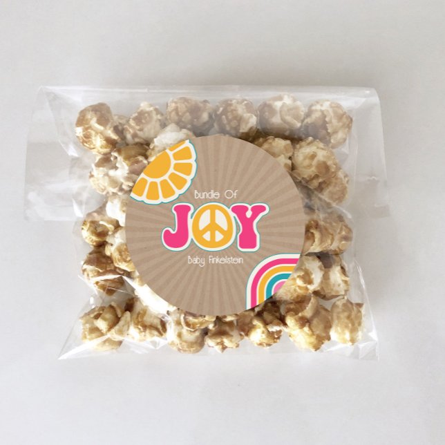 Bundle Joy Peace Hot Pink Brown Baby Shower Hippie Classic Round Sticker (Creator Uploaded)