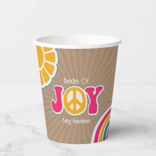 Bundle Joy Peace Hot Pink Brown Baby Shower Hippie Paper Cups