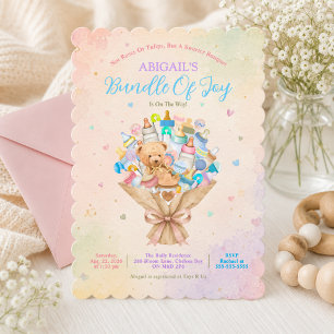 Bundle Of Joy Baby Bouquet Scalloped Baby Shower Invitation