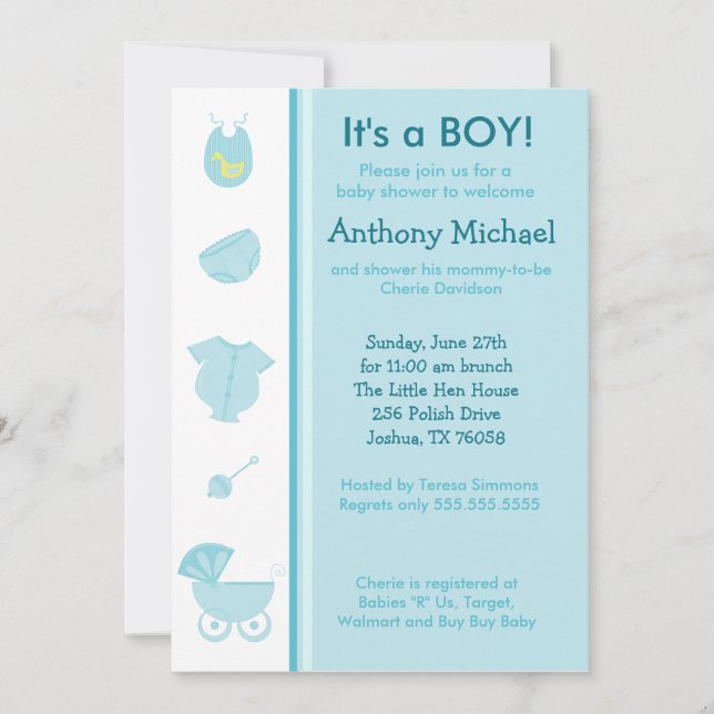 Bundle of Joy Baby Boy Blue Shower Invitation 5x7 (Front)