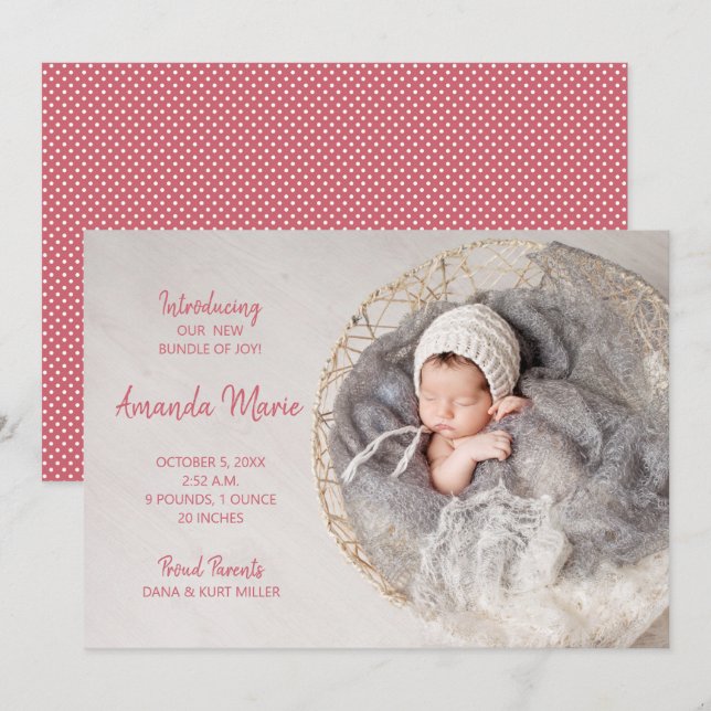 Bundle of Joy Baby Girl Photo Birth Announcement (Front/Back)