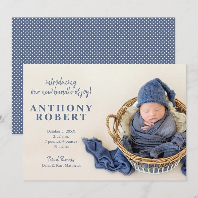 Bundle of Joy Baby Photo Birth Announcements (Front/Back)