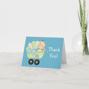 Bundle of Joy Baby Shower+Cute Baby Buggy/Blue Thank You Card