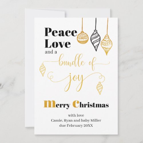 Bundle of Joy Black and Gold Christmas Ornaments Holiday Card