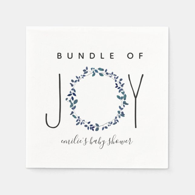 Bundle Of Joy Blue Botanical Baby Shower Napkins (Front)