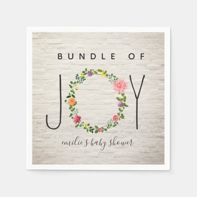 Bundle Of Joy Brick Wreath Floral Baby Shower Napkins (Front)