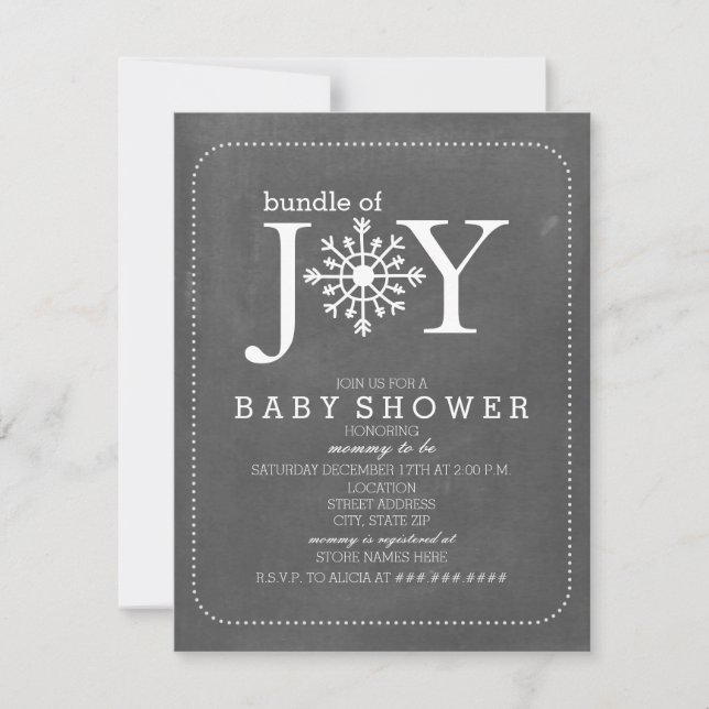 Bundle Of Joy Chalk Snowflake Winter Baby Shower Invitation (Front)