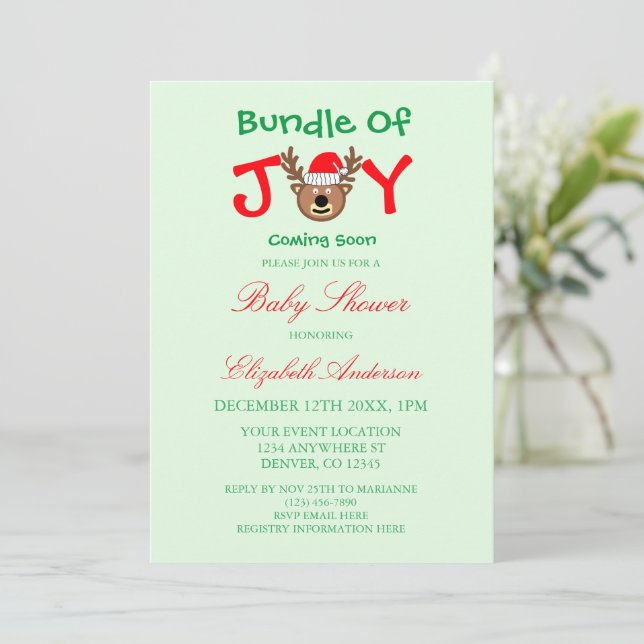 Bundle Of Joy Christmas Baby Shower Invitation (Standing Front)