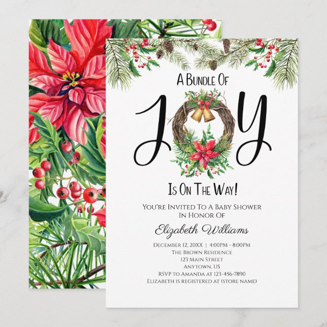 Bundle Of Joy Christmas Watercolor Baby Shower Invitation (Front/Back)