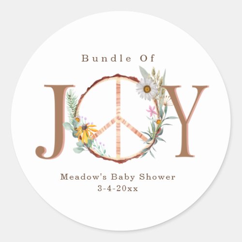 Bundle of Joy Floral Peace Sign Baby Shower Classic Round Sticker