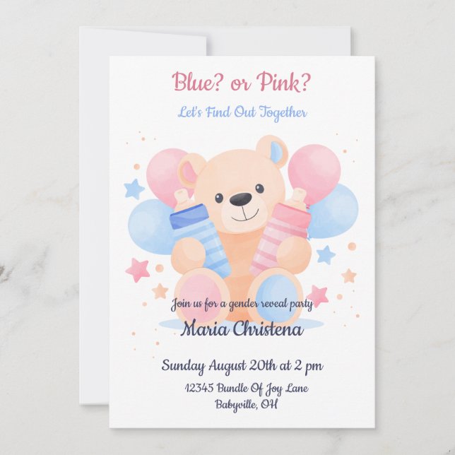 Bundle of Joy Gender Reveal Teddy Bear Invitation (Front)
