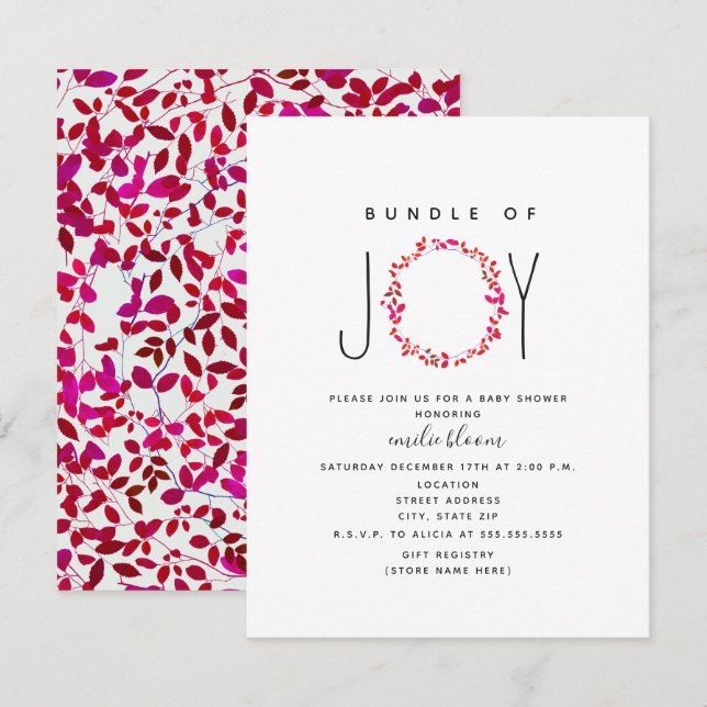 Bundle Of Joy Girly Greenery Wreath Baby Shower Invitation (Front/Back)