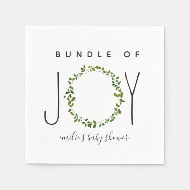 Bundle Of Joy Greenery Wreath Neutral Baby Shower Napkins (Front)