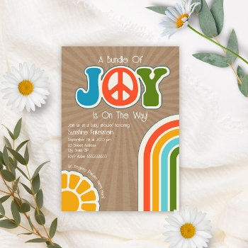 Bundle Of Joy Groovy Peace Hippie Baby Shower Invitation by JillsPaperie at Zazzle
