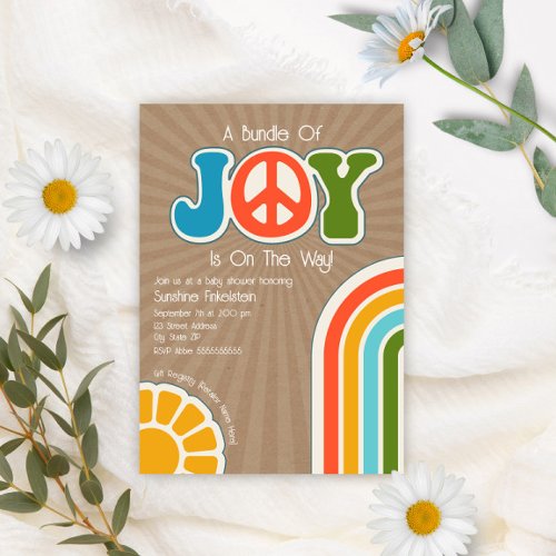 Bundle of Joy Groovy Peace Hippie Baby Shower Invitation
