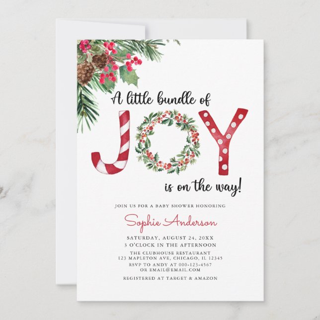 Bundle of Joy is on the Way Christmas Baby Shower Invitation (Front)