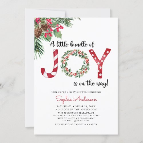 Bundle of Joy is on the Way Christmas Baby Shower Invitation