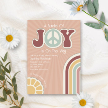 Bundle Of Joy Muted Rainbow Peace Sign Baby Shower Invitation by JillsPaperie at Zazzle
