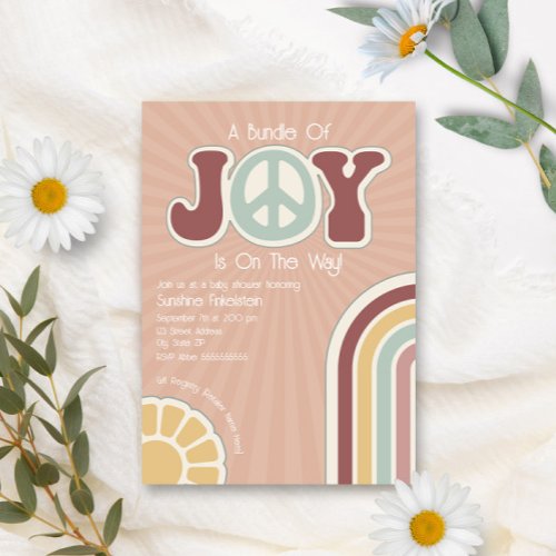 Bundle of Joy Muted Rainbow Peace Sign Baby Shower Invitation