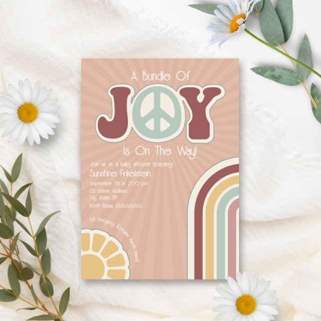 Bundle of Joy Muted Rainbow Peace Sign Baby Shower Invitation (Creator Uploaded)