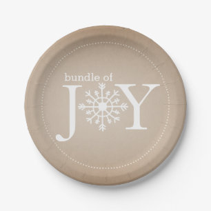 Bundle of Joy Neutral Winter Snow Baby Shower Paper Plates