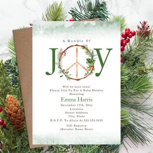 Bundle Of Joy Peace Boho Christmas Baby Shower Invitation
