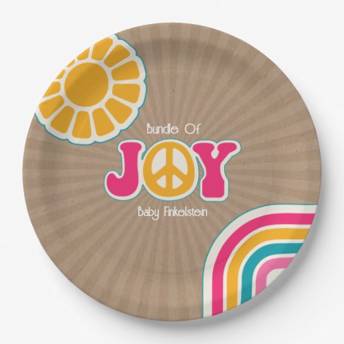 Bundle of Joy Peace Hot Pink Baby Shower Hippie Paper Plates