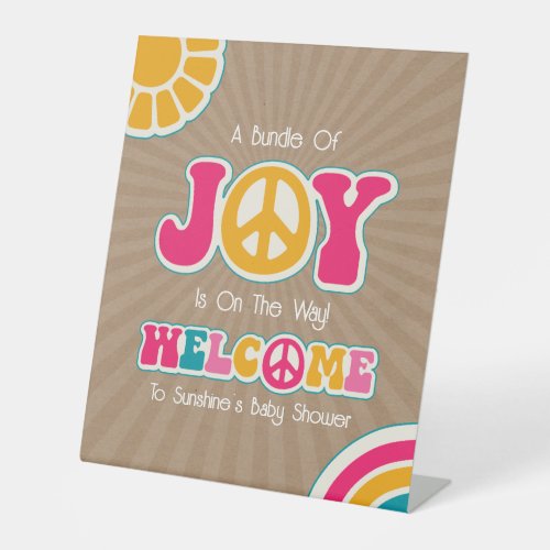 Bundle of Joy Peace Hot Pink Brown Baby Shower Pedestal Sign