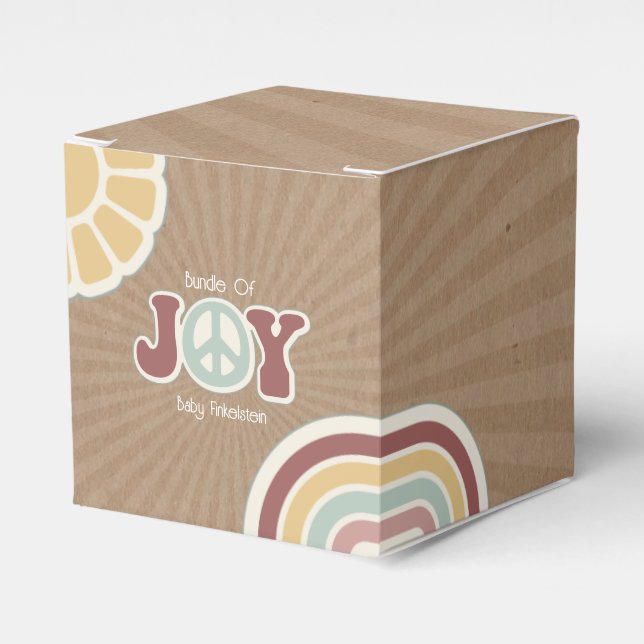 Bundle of Joy Peace Pink Brown Baby Shower Hippie Favor Boxes (Front Side)