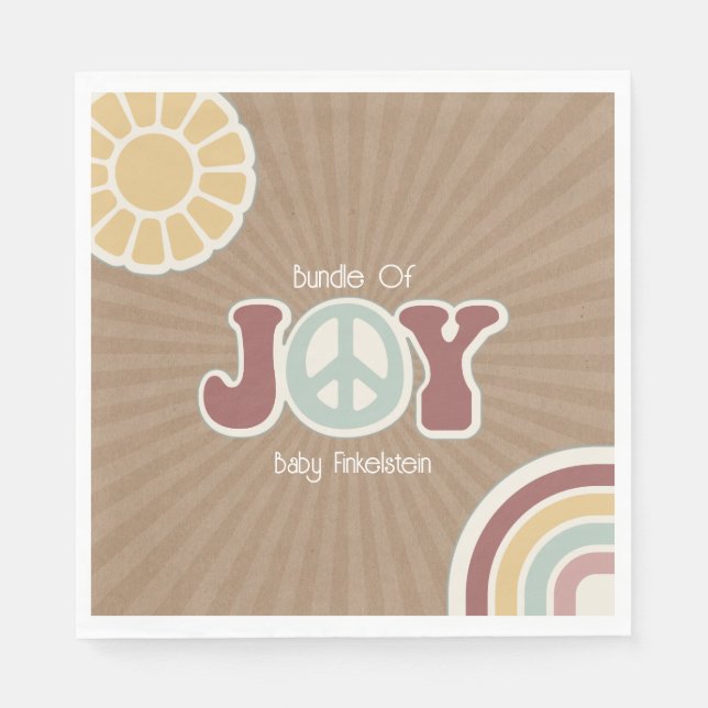 Bundle of Joy Peace Pink Brown Hippie Baby Shower Napkins (Front)